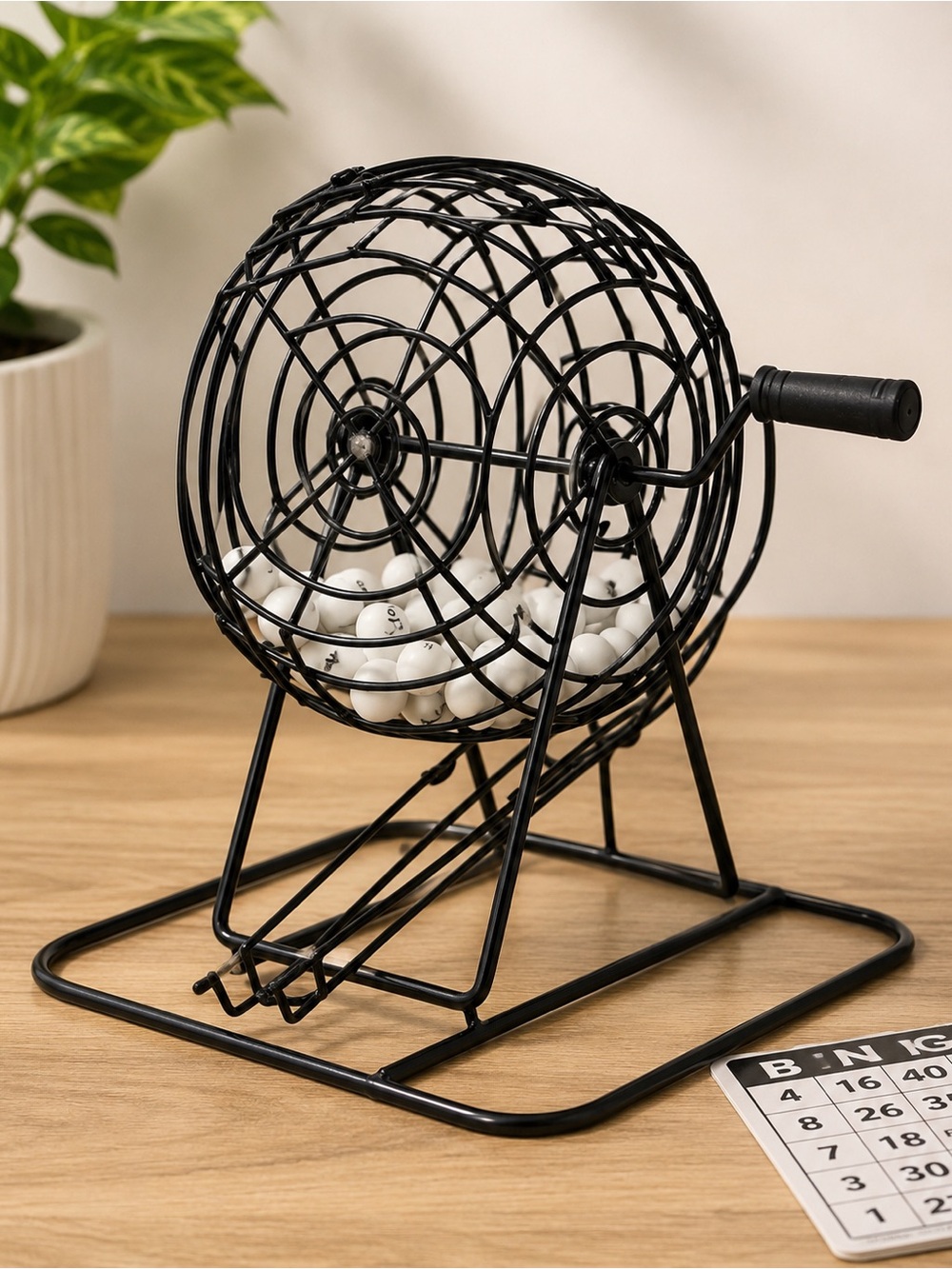 Black Metal Bingo Cage Lottery Drum Game with Numbered Balls